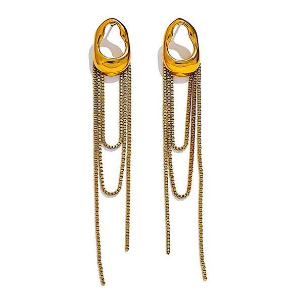 Gold Stainless Steel Silver Geometric Dangle Earrings - Picture 1 of 10